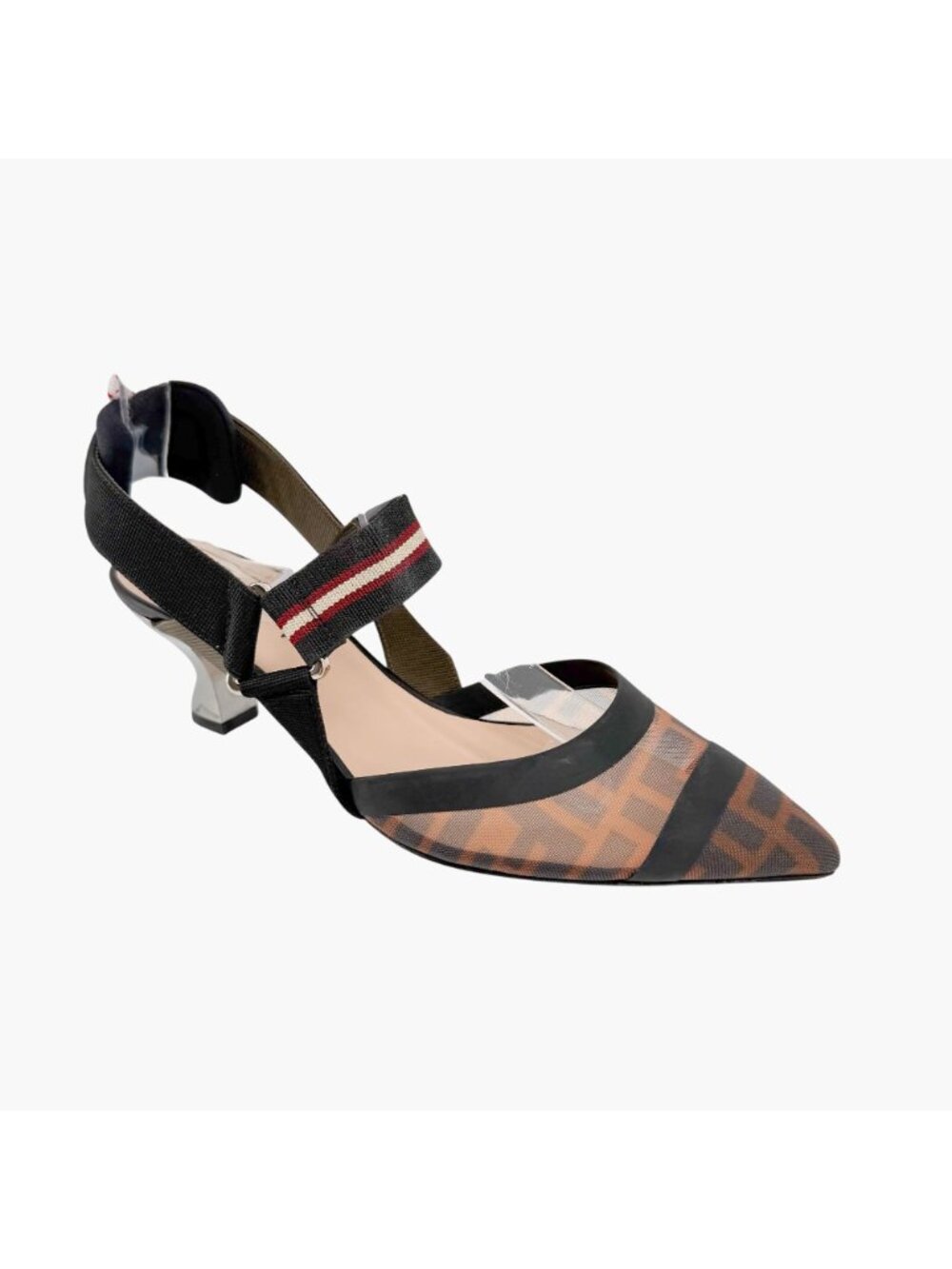 Fendi Colibri FF Mesh Slingback Pumps Heels Brown Zucca Size 37.5 US 7.5 Women’s - Picture 7 of 14
